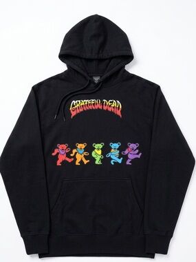 Grateful Dead Black Hoodie with Rainbow Dancing Bears Graphic